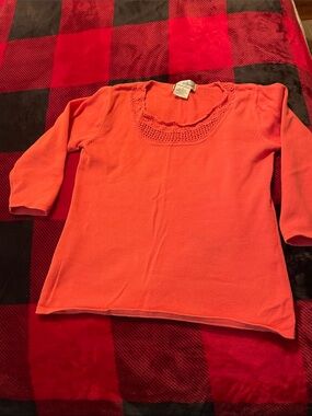 Fred David Coral Orange Long Sleeve Scoop Neck Tee